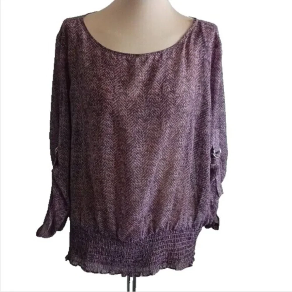 Michael Kors Purple Sheer Blouse Top Round Neck Long Sleeves Sz.XL